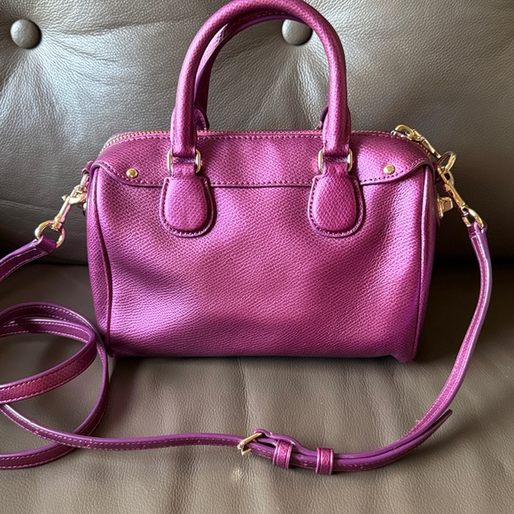 Coach Magenta Metallic Leather Mini Satchel Crossbody Purse - Picture 5 of 16